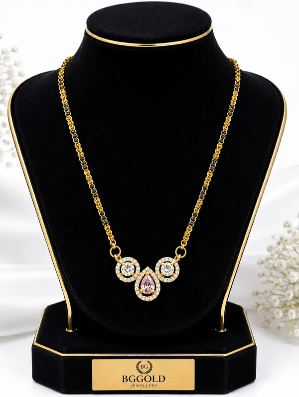 Modern_Gold-Plated_Triple-Stone_Cluster_Mangalsutra_with_Pink_and_White_CZ_Stones