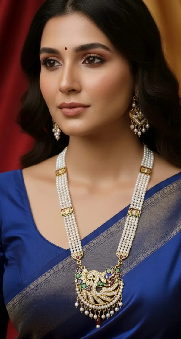 Rajasthani_Peacock_Motif_Pearl_Kundan_Long_Necklace_Set