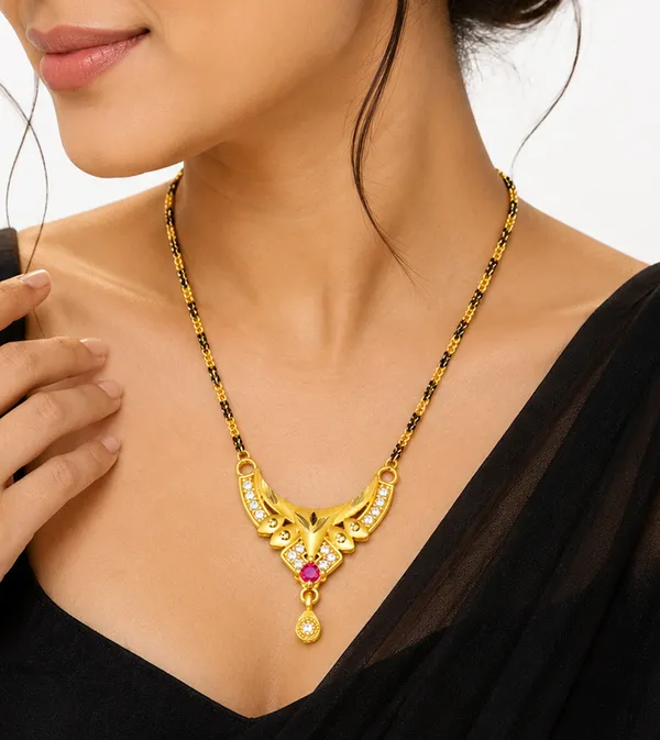 Traditional_Gold_and_Black_Beaded_Mangalsutra_with_Ruby_and_CZ_Pendant