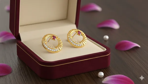 Gold_Finish_Circular_Ruby_Stone_Stud_Earrings