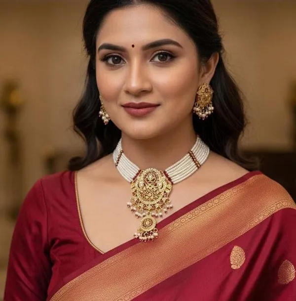Balaji_Gold_Red_Premium_Traditional_Kundan_Choker_Necklace_Set_With_Pearl_Strings_&_Matching_Earrings_For_Women