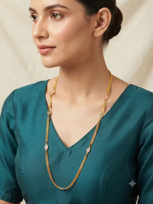 Golden_Mesh_Chain_Long_Necklace_with_Pastel_Stone_Stations