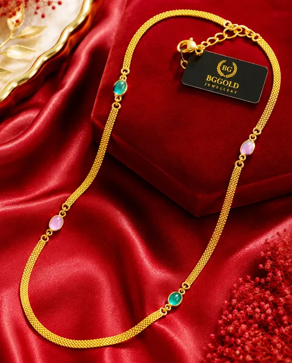 Golden_Mesh_Chain_Long_Necklace_with_Pastel_Stone_Stations