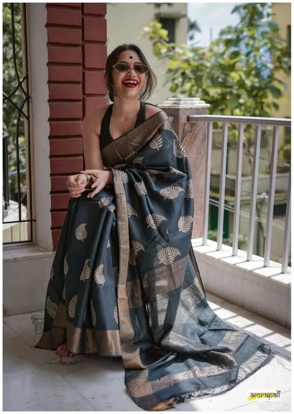 Black_Cotton_Linen_Self_Design_Woven_Saree_For_Women