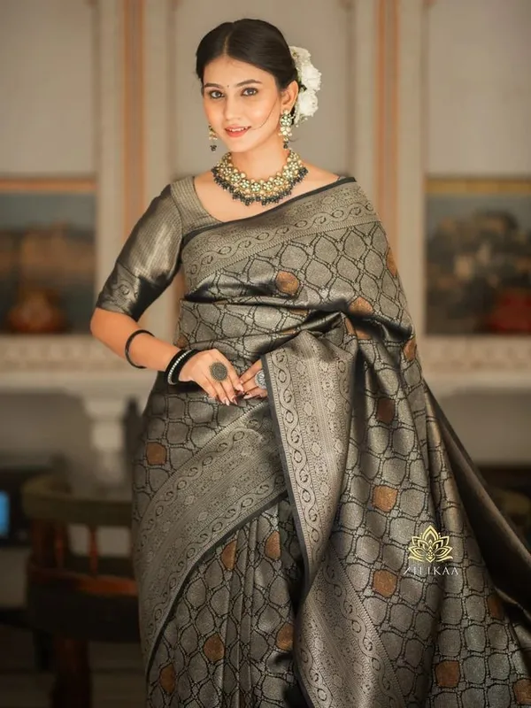 Grey_Jacquard_Self_Design_Banarasi_Saree_For_Women