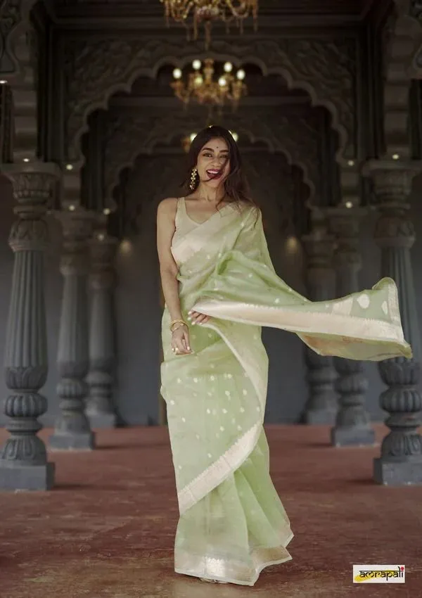 Green_Cotton_Linen_Self_Design_Banarasi_Saree_For_Women