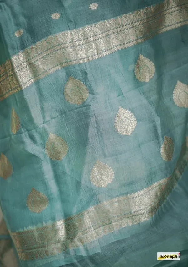 Blue_&_Gold_Cotton_Linen_Self_Design_Banarasi_Saree_For_Women