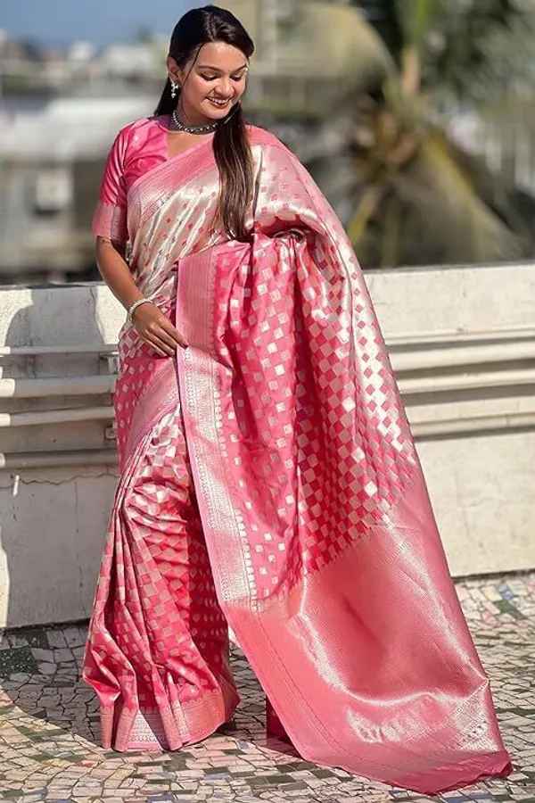 Pink_&_Silver_Jacquard_Embellished_Banarasi_Saree_For_Women