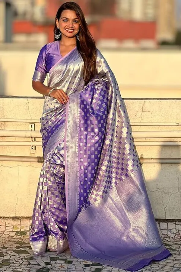 Purple_&_Silver_Jacquard_Embellished_Banarasi_Saree_For_Women