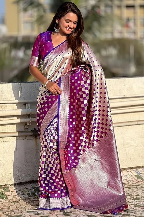 Purple_&_Silver_Jacquard_Embellished_Banarasi_Saree_For_Women
