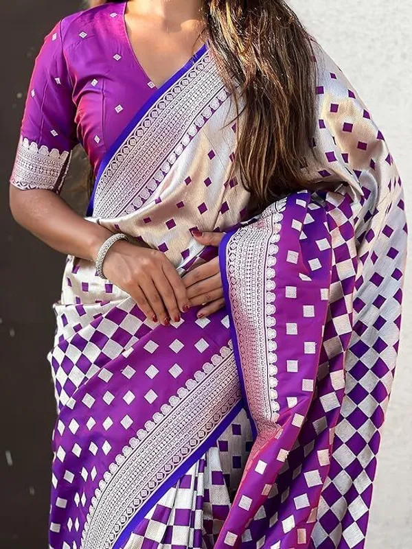 Purple_&_Silver_Jacquard_Embellished_Banarasi_Saree_For_Women