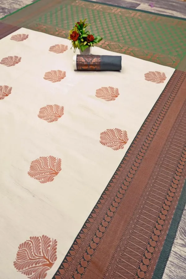 White_&_Green_Jacquard_Self_Design_Woven_Mysore_Saree_For_Women