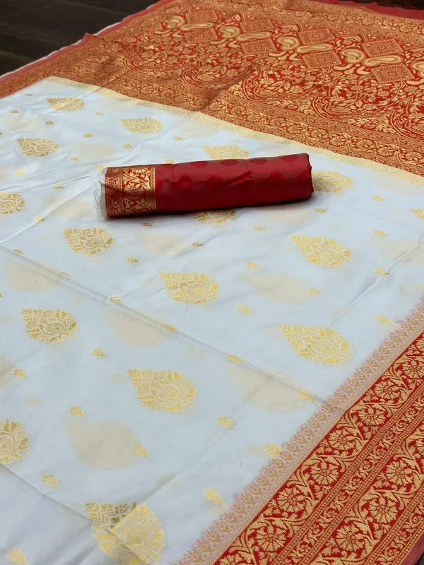 White_Jacquard_Self_Design_Banarasi_Saree_For_Women