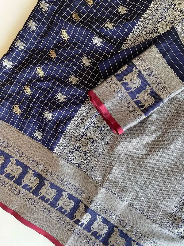 Blue_&_Silver_Jacquard_Self_Design_Banarasi_Saree_For_Women