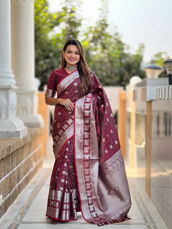 Maroon_&_Silver_Jacquard_Self_Design_Banarasi_Saree_For_Women