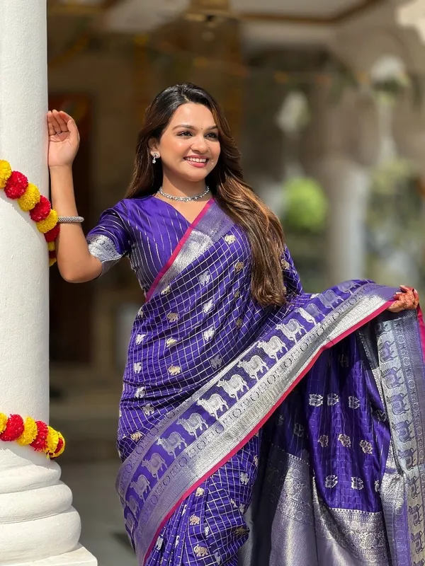 Blue_&_Silver_Jacquard_Self_Design_Banarasi_Saree_For_Women