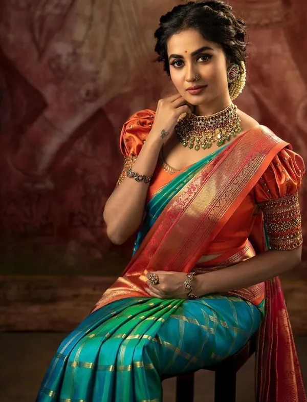 Blue_&_Orange_Jacquard_Self_Design_Banarasi_Saree_For_Women