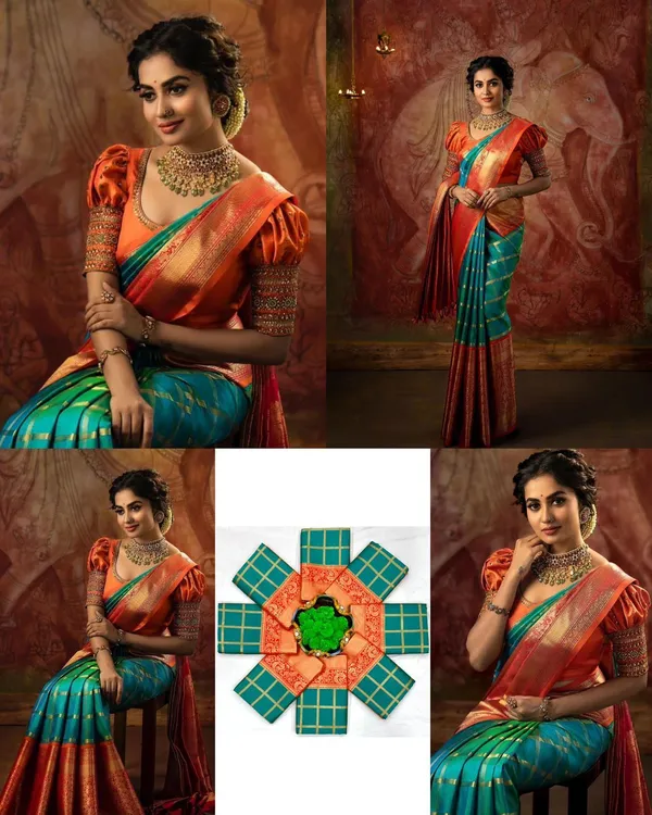 Blue_&_Orange_Jacquard_Self_Design_Banarasi_Saree_For_Women