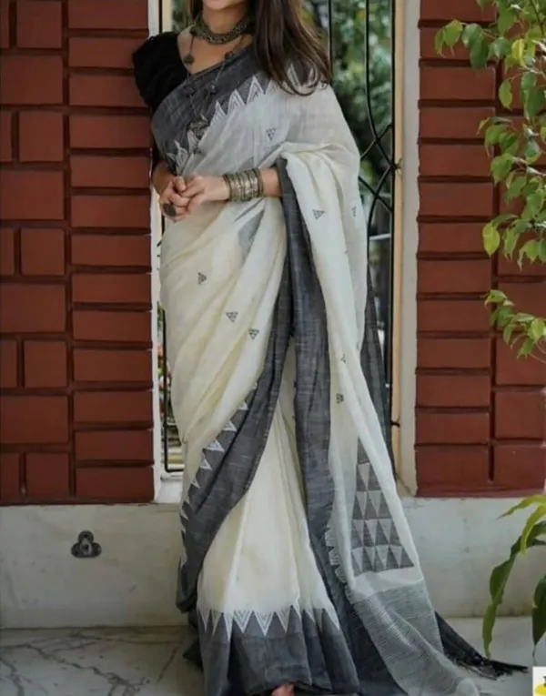 White_&_Black_Jacquard_Self_Design_Woven_Banarasi_Saree_For_Women