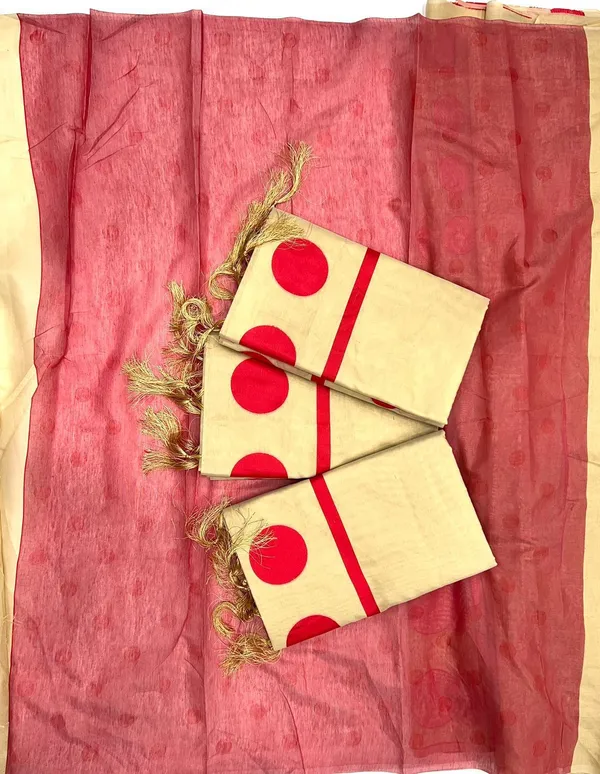 Cream_Cotton_Linen_Self_Design_Jamdani_Saree_For_Women