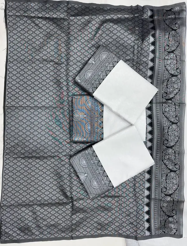 White_&_Black_Jacquard_Self_Design_Banarasi_Saree_For_Women