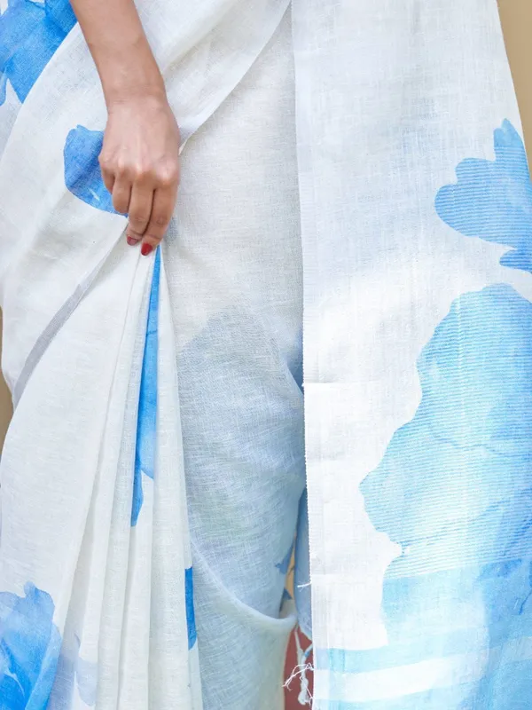 Light_Blue_Cotton_Linen_Floral_Print_Saree_For_Women