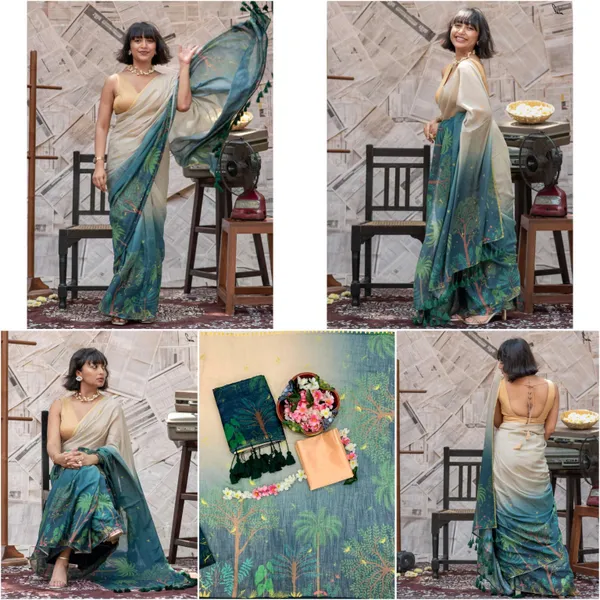 White_&_Multicolor_Cotton_Linen_Digital_Print_&_Floral_Print_Bollywood_Saree_For_Women