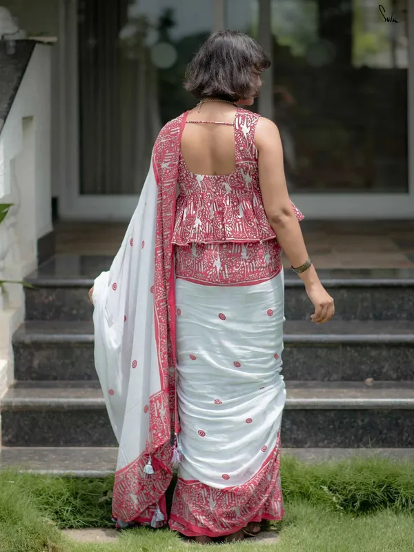 White_&_Red_Cotton_Silk_Self_Design_Saree_For_Women