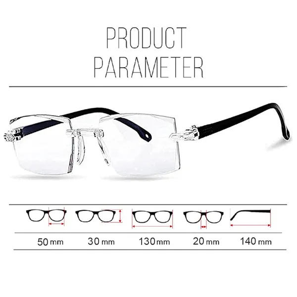 SEE_WORLD_-_BLACK_Rimless_Frame_Blue_Cut_Reading_Eyeglasses_With_Case_And_Cleaning_Cloth