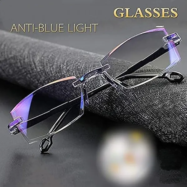 SEE_WORLD_-_BLACK_Rimless_Frame_Blue_Cut_Reading_Eyeglasses_With_Case_And_Cleaning_Cloth
