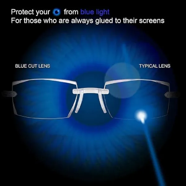 SEE_WORLD_-_BLACK_Rimless_Frame_Blue_Cut_Reading_Eyeglasses_With_Case_And_Cleaning_Cloth