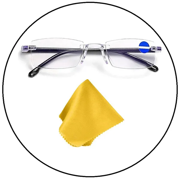 SEE_WORLD_-_BLACK_Rimless_Frame_Blue_Cut_Reading_Eyeglasses_With_Case_And_Cleaning_Cloth