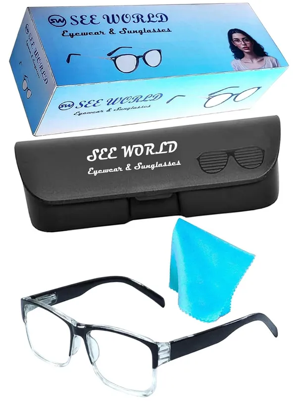 See_World_-_BLACK_Full_Rim_Frame_Reading_Eye_Glasses_With_Hard_Case_&_Cleaning_Cloth