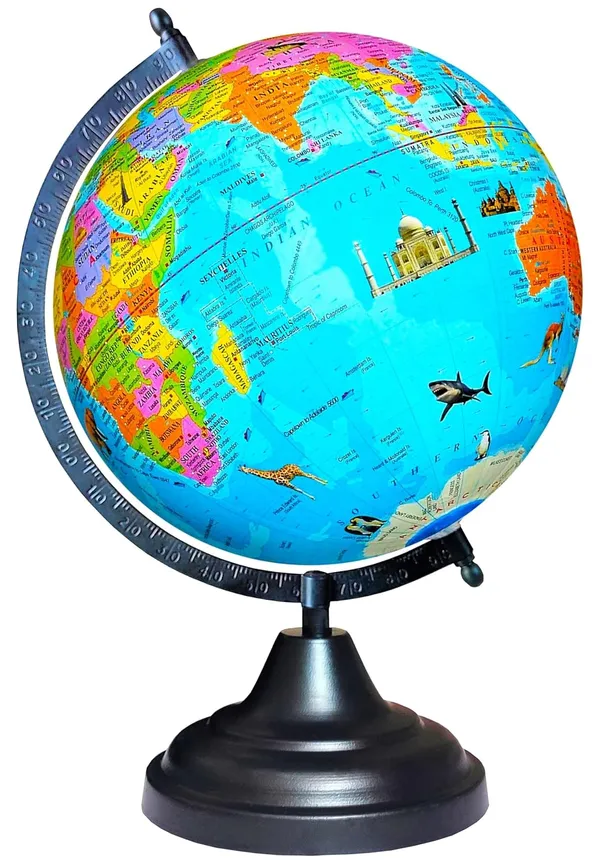 SEE_WORLD_-_Black_Globe_|_12_Inch_Height,_8_Inch_Diameter_(Medium_Size)|_Metallic_Decorative,_Multicolor_Monuments_Map,_Blue_Ocean,_Showpiece_For_Kids_School_College_Home_Offices