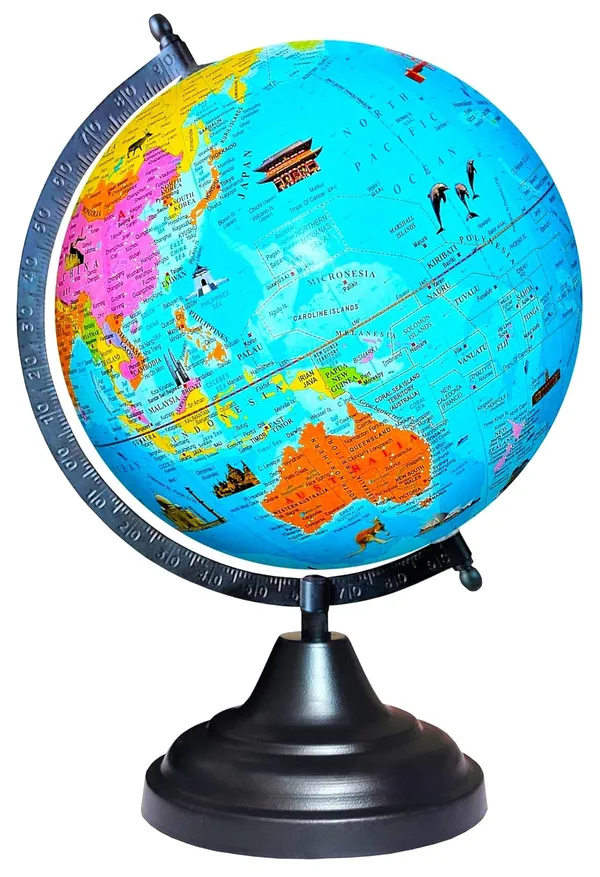 SEE_WORLD_-_Black_Globe_|_12_Inch_Height,_8_Inch_Diameter_(Medium_Size)|_Metallic_Decorative,_Multicolor_Monuments_Map,_Blue_Ocean,_Showpiece_For_Kids_School_College_Home_Offices