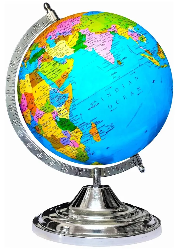 SEE_WORLD_-_Steel_Metallic_Silver_Steel_Chrome_Arc_And_Base_Globe_|_13_Inch_Height,_10_Inch_Diameter_(Big_Size)_|_Multicolor_Map,_Blue_Ocean_For_Kids_School_College_Home_Offices