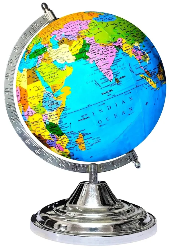 SEE_WORLD_-_Steel_Metallic_Silver_Steel_Chrome_Arc_And_Base_Globe_|_13_Inch_Height,_10_Inch_Diameter_(Big_Size)_|_Multicolor_Map,_Blue_Ocean_For_Kids_School_College_Home_Offices