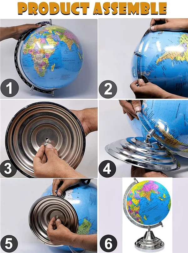 SEE_WORLD_-_Steel_Metallic_Silver_Steel_Chrome_Arc_And_Base_Globe_|_13_Inch_Height,_10_Inch_Diameter_(Big_Size)_|_Multicolor_Map,_Blue_Ocean_For_Kids_School_College_Home_Offices