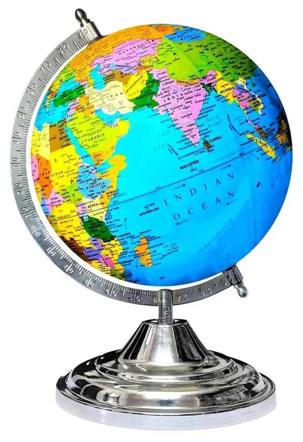 SEE_WORLD_-_Steel_Metallic_Silver_Steel_Chrome_Arc_And_Base_Globe_|_13_Inch_Height,_10_Inch_Diameter_(Big_Size)_|_Multicolor_Map,_Blue_Ocean_For_Kids_School_College_Home_Offices