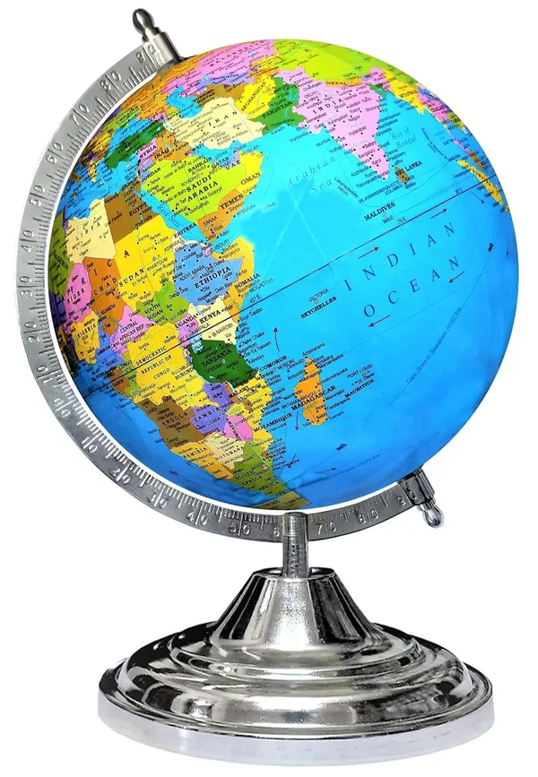 SEE_WORLD_-_Steel_Metallic_Silver_Steel_Chrome_Arc_And_Base_Globe_|_13_Inch_Height,_10_Inch_Diameter_(Big_Size)_|_Multicolor_Map,_Blue_Ocean_For_Kids_School_College_Home_Offices