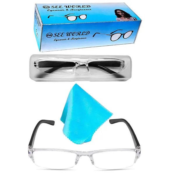 See_World_-_BLACK_Half_Rim_Transparent_Frame,_Reading_Eyeglasses_With_Transparent_Case_And_Cleaning_Cloth