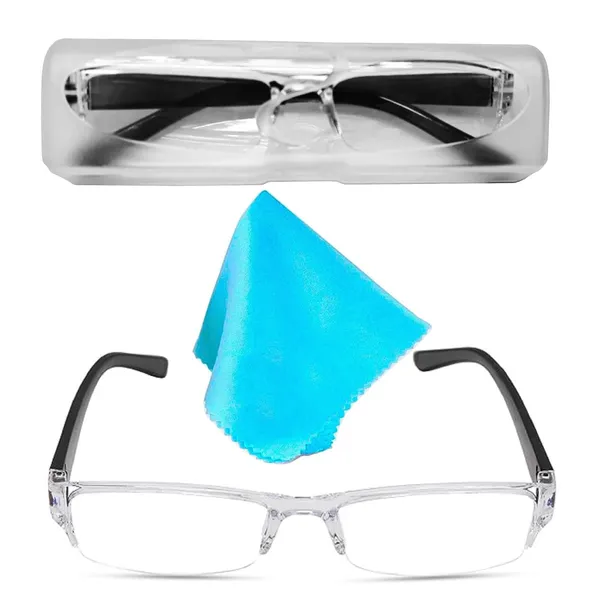 See_World_-_BLACK_Half_Rim_Transparent_Frame,_Reading_Eyeglasses_With_Transparent_Case_And_Cleaning_Cloth