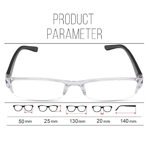 See_World_-_BLACK_Half_Rim_Transparent_Frame,_Reading_Eyeglasses_With_Transparent_Case_And_Cleaning_Cloth