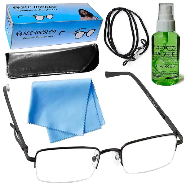 See_World_-_BLACK_Half_Rim_Metal_Frame_With_Pen_Clip_Spring_Hinges_Reading_Eye_Glasses_With_Eye_Protection,_Soft_Cover,_Cleaning_Spray,_Cleaning_Cloth_&_Dori