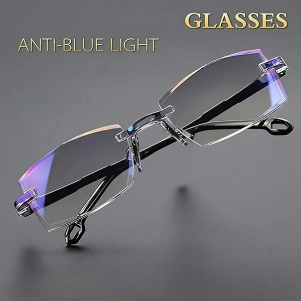 SEE_WORLD_-_BLACK_Blue-Cut_Rimless_Frame_Reading_Eyeglasses_With_Hard_Case,_Lens_Cleaning_Spray,_Cleaning_Cloth_And_Hanging_Dori