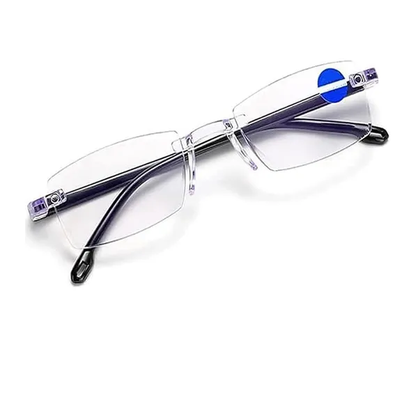 SEE_WORLD_-_BLACK_Blue-Cut_Rimless_Frame_Reading_Eyeglasses_With_Hard_Case,_Lens_Cleaning_Spray,_Cleaning_Cloth_And_Hanging_Dori