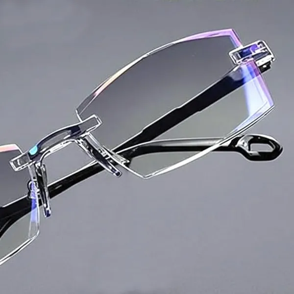 SEE_WORLD_-_BLACK_Blue-Cut_Rimless_Frame_Reading_Eyeglasses_With_Hard_Case,_Lens_Cleaning_Spray,_Cleaning_Cloth_And_Hanging_Dori