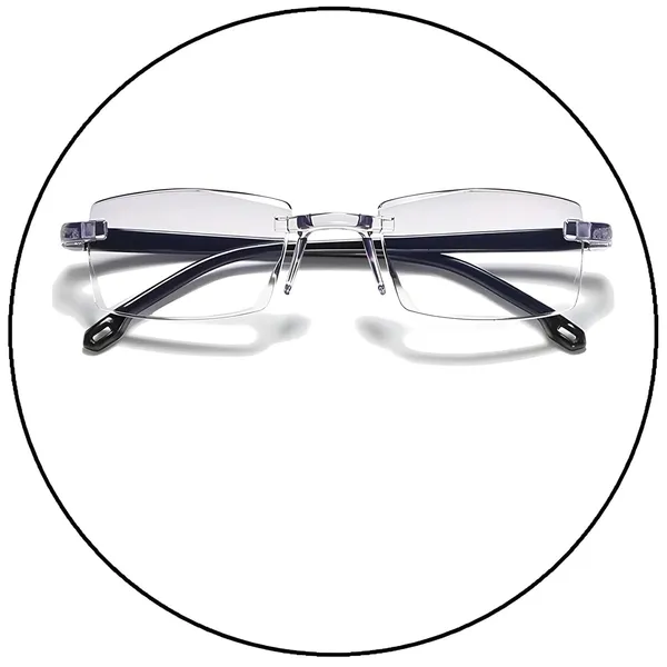 SEE_WORLD_-_BLACK_Blue-Cut_Rimless_Frame_Reading_Eyeglasses_With_Hard_Case,_Lens_Cleaning_Spray,_Cleaning_Cloth_And_Hanging_Dori