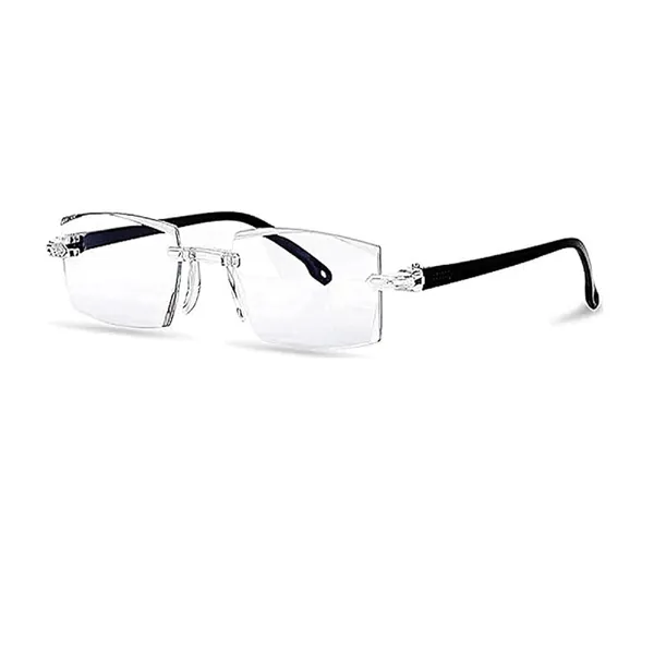 SEE_WORLD_-_BLACK_Blue-Cut_Rimless_Frame_Reading_Eyeglasses_With_Hard_Case,_Lens_Cleaning_Spray,_Cleaning_Cloth_And_Hanging_Dori
