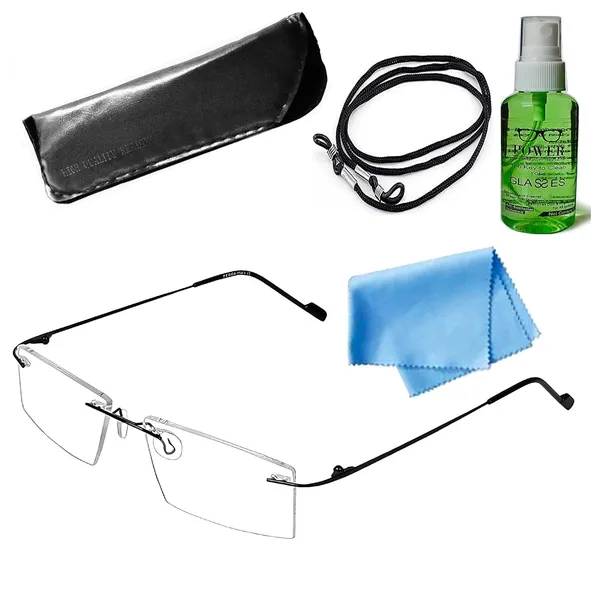 See_World_-_BLACK_Rimless_Thin_Metal_Frame_Reading_Eyeglasses_With_Soft_Cover,_Lens_Cleaning_Spray,_Cleaning_Cloth_&_Hanging_Dori